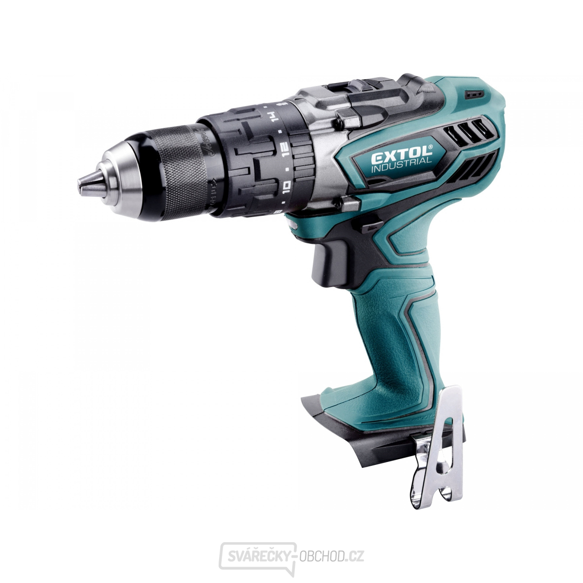 Aku vrtací šroubovák EXTOL s příklepem, 18V Li-ion, 4 pólový motor, 2000mAh, bez baterie a nabíječky