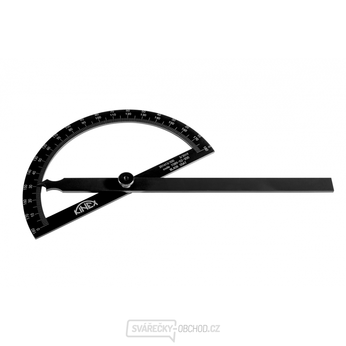 Úhloměr obloukový KINEX BLACK COAT 180°, 120x200 mm