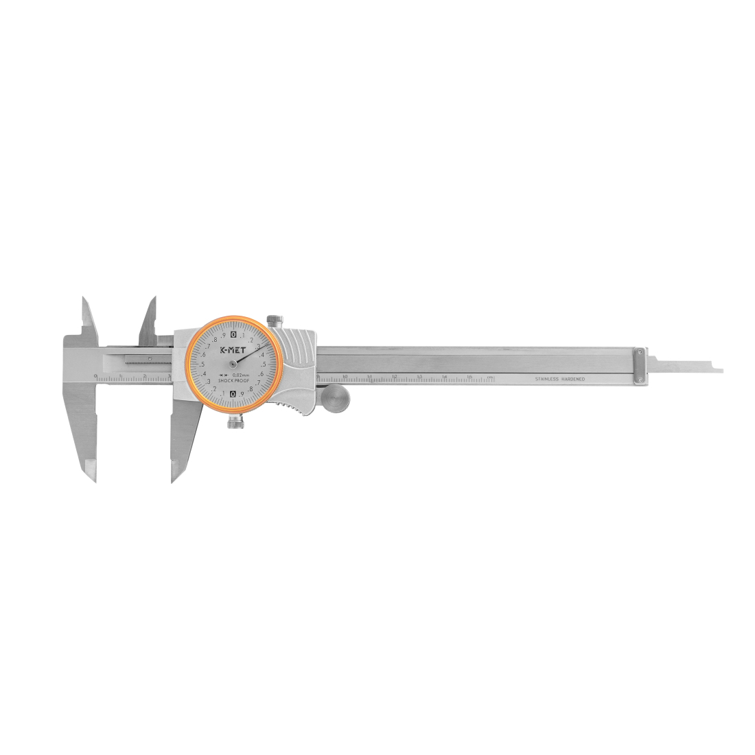 KINEX/K-MET Posuvné měřítko s číselníkovým úchylkoměrem KINEX 200 mm, 0,02 mm, nárazuvzdorný, ČSN 25 1235, DIN 862 6013-02-200