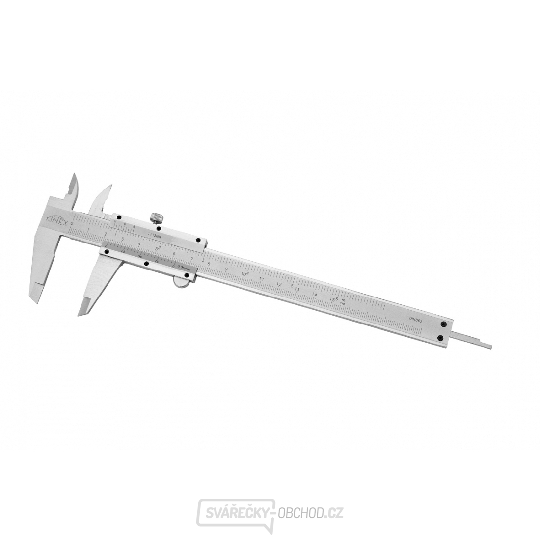 Posuvné měřítko KINEX 150 mm, 0,05 mm, aretace šroubkem, mm+inch, ČSN 25 1238, DIN 862