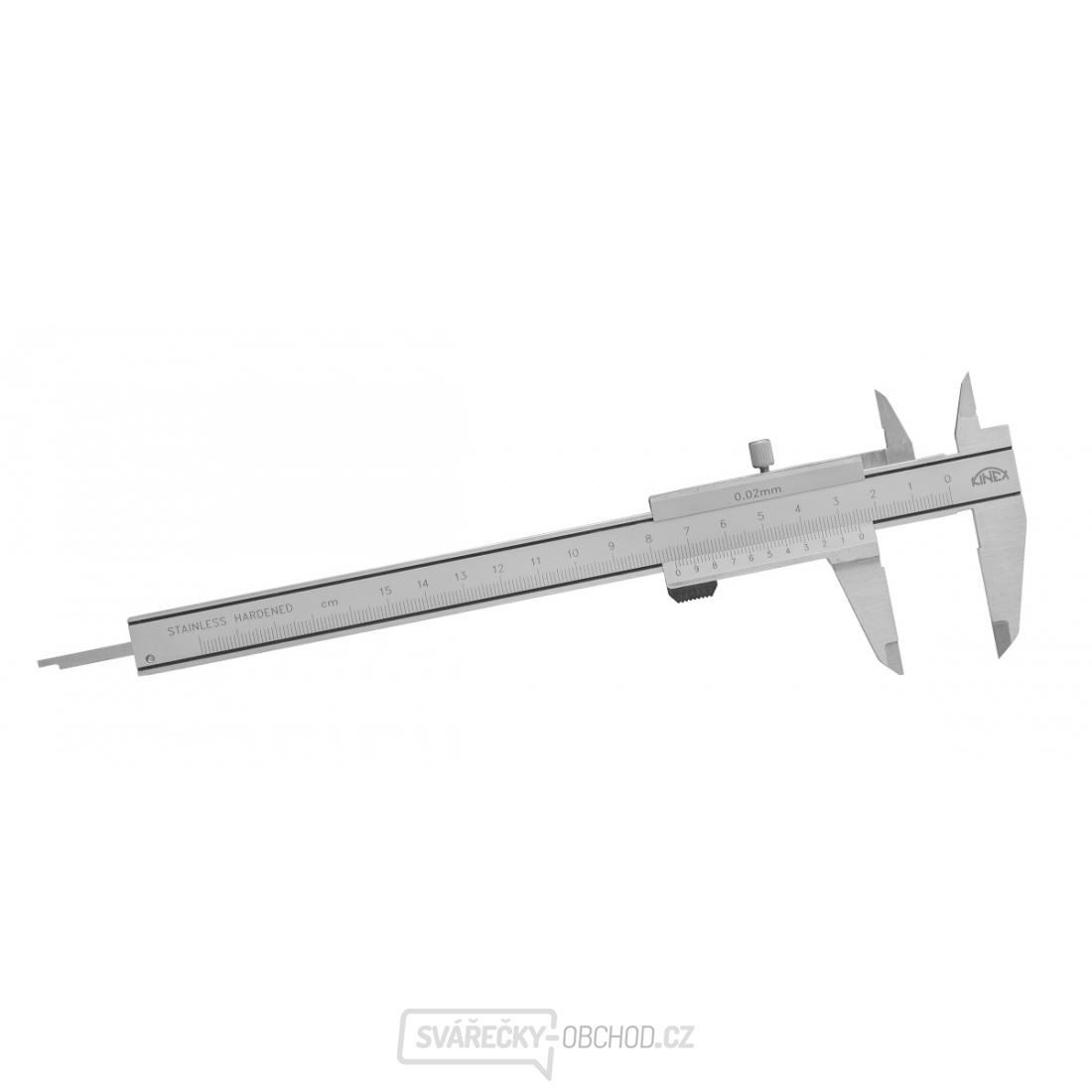 Posuvné měřítko KINEX 150 mm, 0,02 mm, 40 mm, paralelní vedení - PRO LEVÁKY, DIN 862