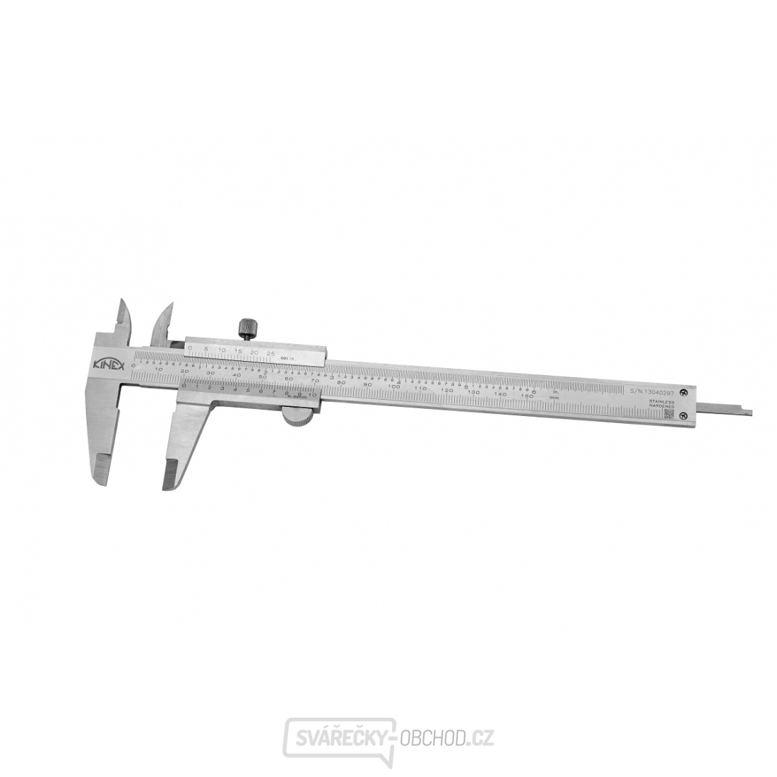 Posuvné měřítko KINEX 150 mm, 0,02 mm, aretace šroubkem, mm+inch, ČSN 25 1238, DIN 862