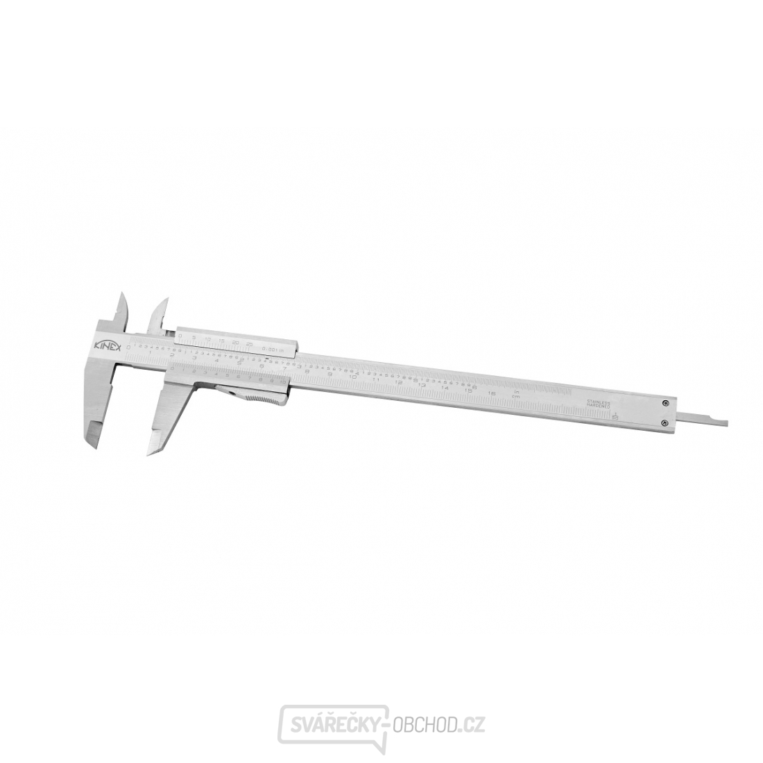 Posuvné měřítko KINEX 160 mm, 0,02 mm, aretace tlačítkem, mm+inch, monoblok, ČSN 25 1238, DIN 862