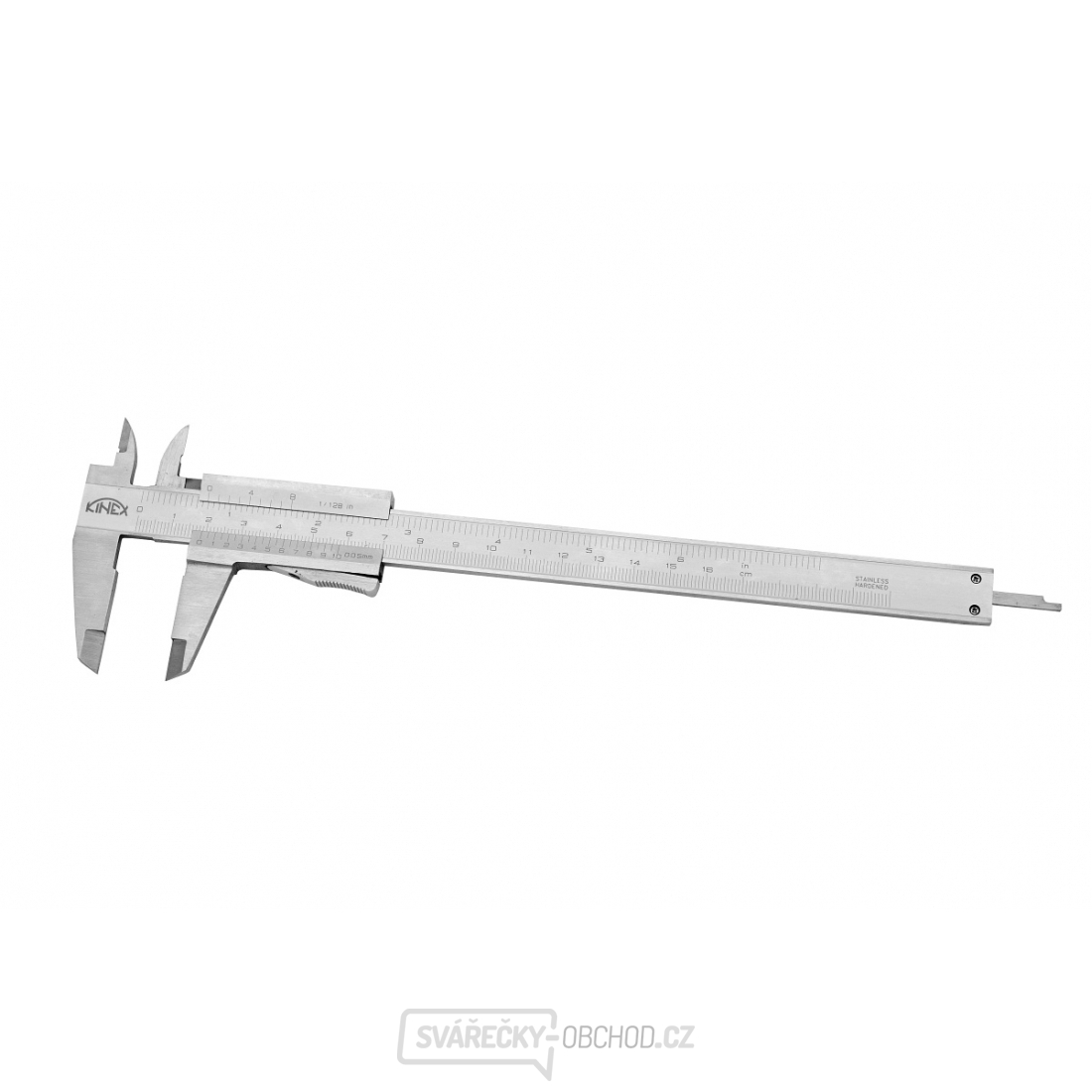 Posuvné měřítko KINEX 160 mm, 0,05 mm, aretace tlačítkem, mm+inch, monoblok, ČSN 25 1238, DIN 862