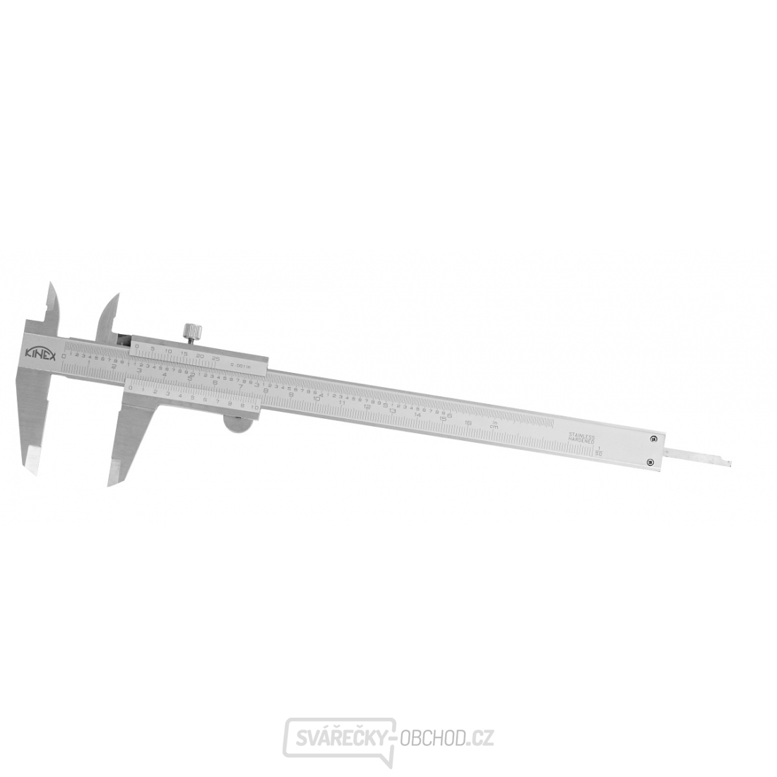 Posuvné měřítko KINEX 160 mm, 0,02 mm, aretace šroubkem, mm+inch, monoblok, ČSN 25 1238, DIN 862