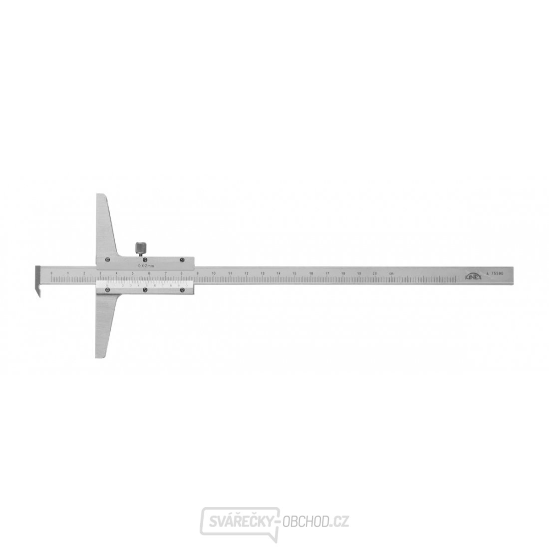 Hloubkoměr s nosem KINEX 200 mm, 0,02mm, ČSN 25 1280, DIN 862