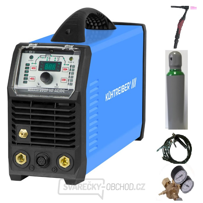 Svařovací invertor MAKin 200 P HF AC/DC + kabely + TIG hořák + ventil + plná láhev ARGON 8L