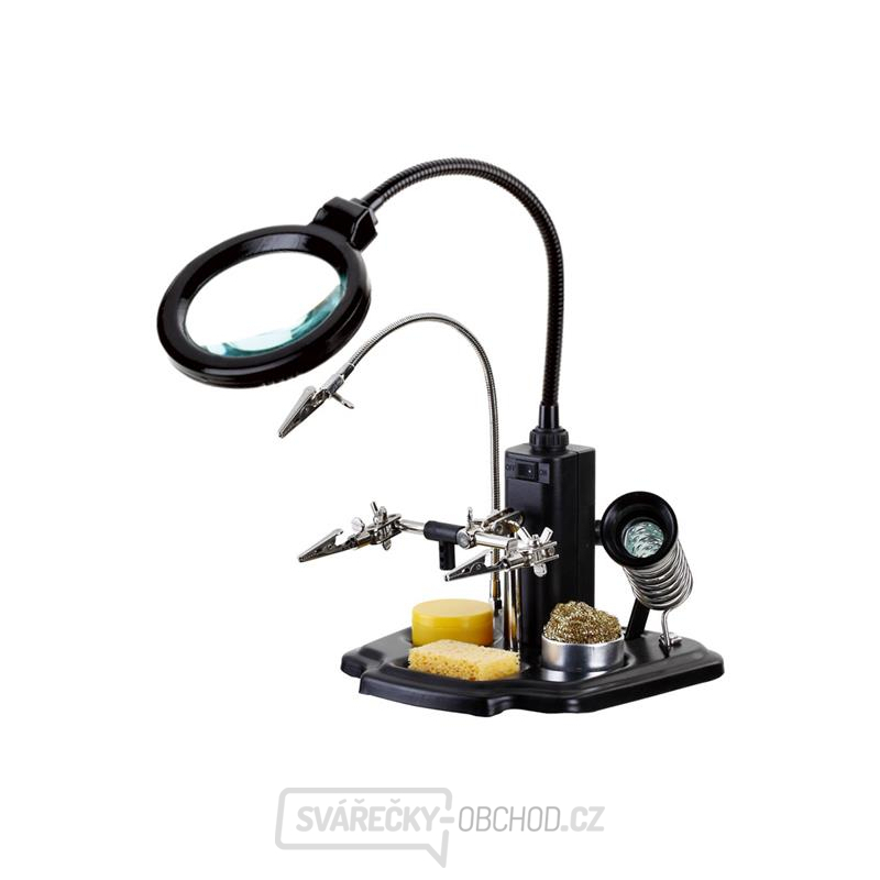 Lupa stolní kulatá + třetí ruka , LED(16x)  2,5x + 4x