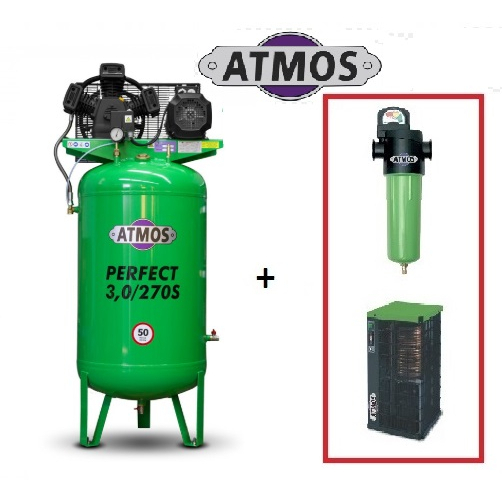 Kompresor Atmos Perfect 3/270S + SF Průmyslový filtr (F02) + Kondenzační sušička (AHD31)