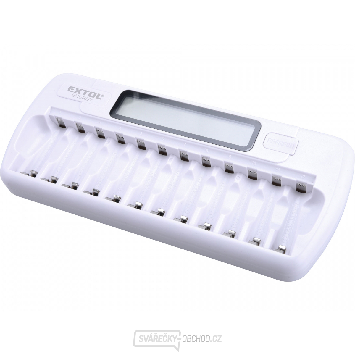 Nabíječka AAA/AA, NiMh/NiCd, 12 slotů, individuální nabíjení, LCD