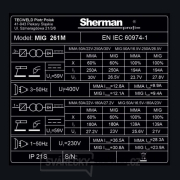 Sherman Invertorová Svářečka MIG 261M/4R + Hořák + Zemnící kabel náhled