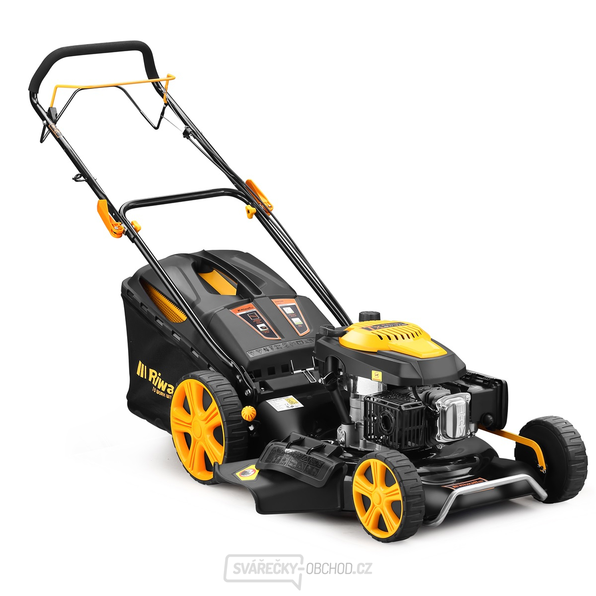 Benzínová sekačka na trávu Riwall PRO RPM 5355 4v1 s pojezdem 