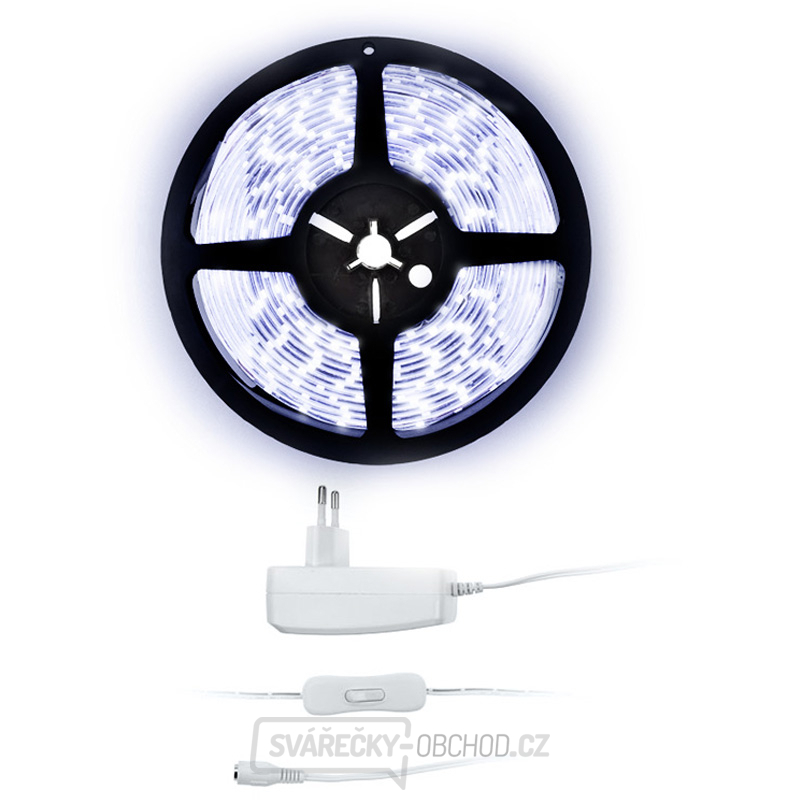 Solight LED světelný pás s testrem, 5m,  sada s 12V adaptérem, 4,8W/m, IP20, studená bílá