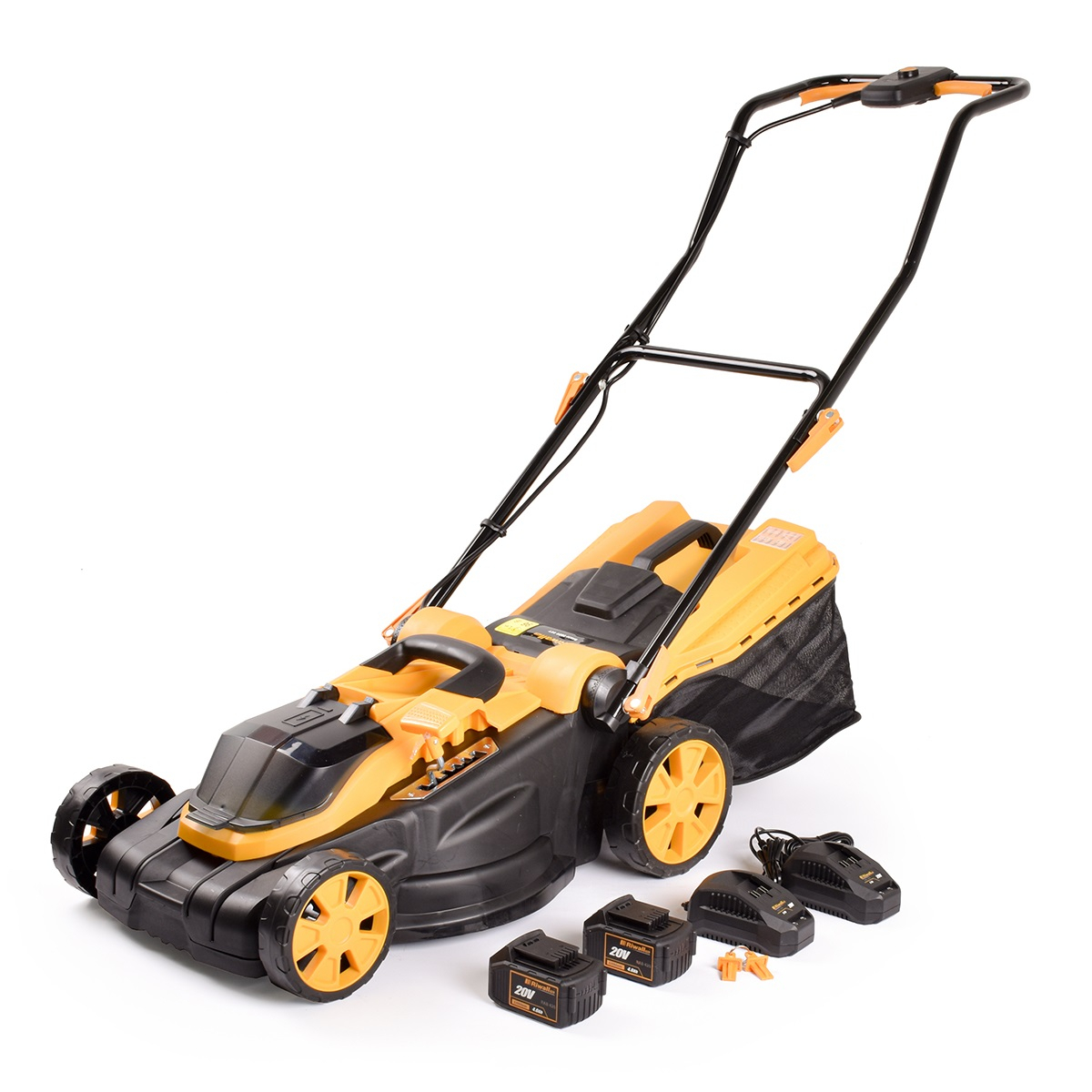 Riwall PRO RALM 3820 set akumulátorová travní sekačka bez pojezdu + 2x 4Ah baterie + 2x nabíječka 20 V AM18E2001003B