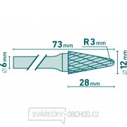 Fréza karbidová, konická zakulacená (R 3mm), pr.12x28mm/stopka 6mm,sek střední(double-cut) Náhled