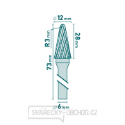 Fréza karbidová, konická zakulacená (R 3mm), pr.12x28mm/stopka 6mm,sek střední(double-cut) Náhled