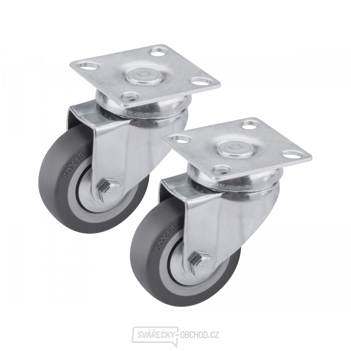 kolečka otočná s obručí ze šedé pryže, sada 2ks, průměr 50mm