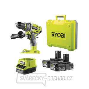 Ryobi R18PD7-220B aku 18 V bezuhlíková příklepová vrtačka + 2x 2Ah baterie + nabíječka ONE+