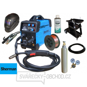 Sherman Svářecí Invertor MIG 180FL + Hořák + kabely + kukla + redukční ventil + vozík + drát + sprej + lahev CO2 PLNÁ
