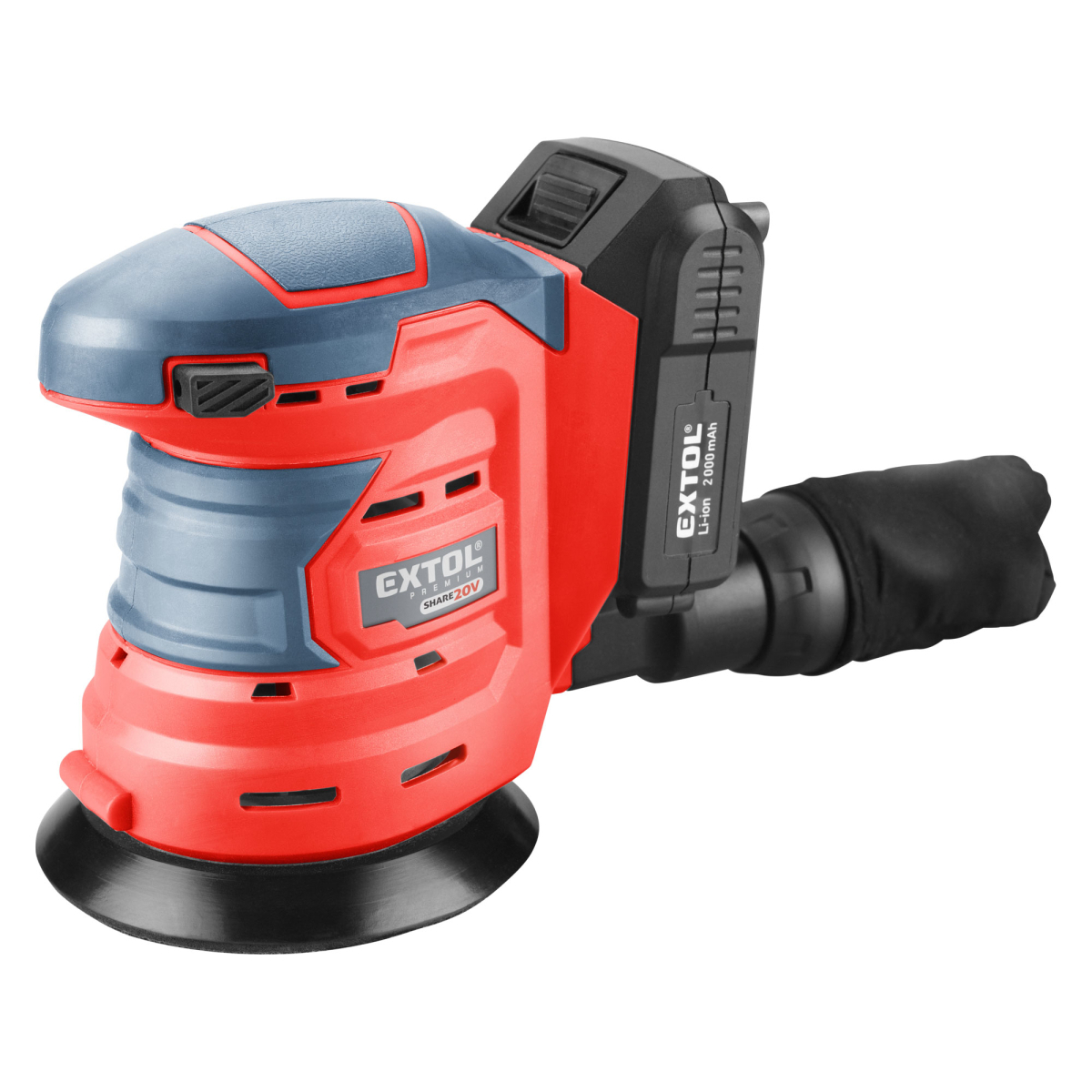 Akumulátorová excentrická bruska Extol Premium SHARE20V, 20V Li-ion, 2000mAh, 125mm 8891846