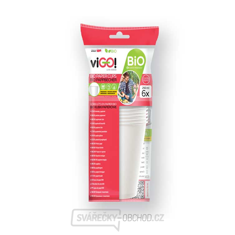 viGO! BIO kelímek papírový bílý 250 ml,, laminace PLA,, 6 ks v…