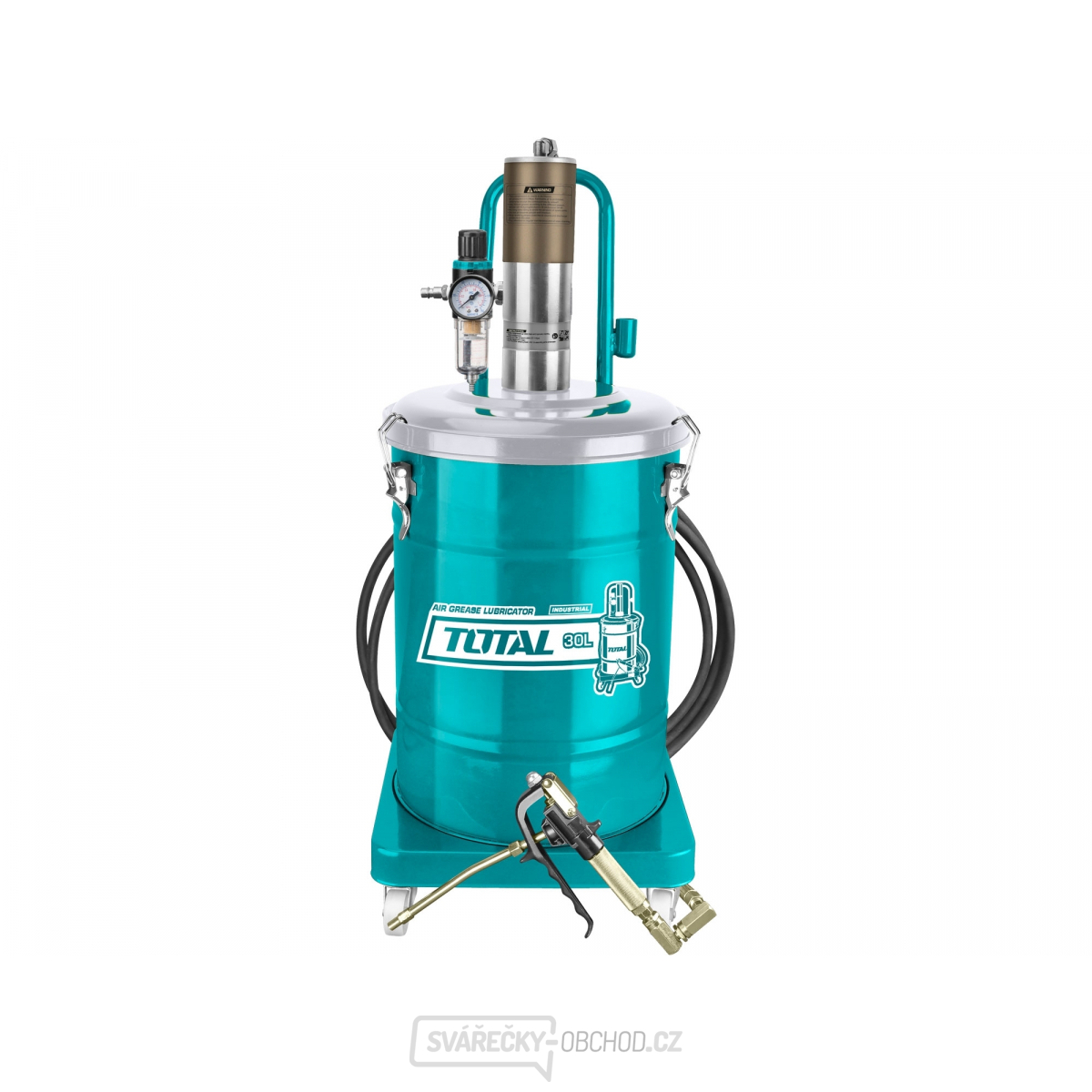 Pneumatický mazací lis, industrial, objem zásobníku maziva 30l, pojízdný, průměr vzduchového válce 70mm