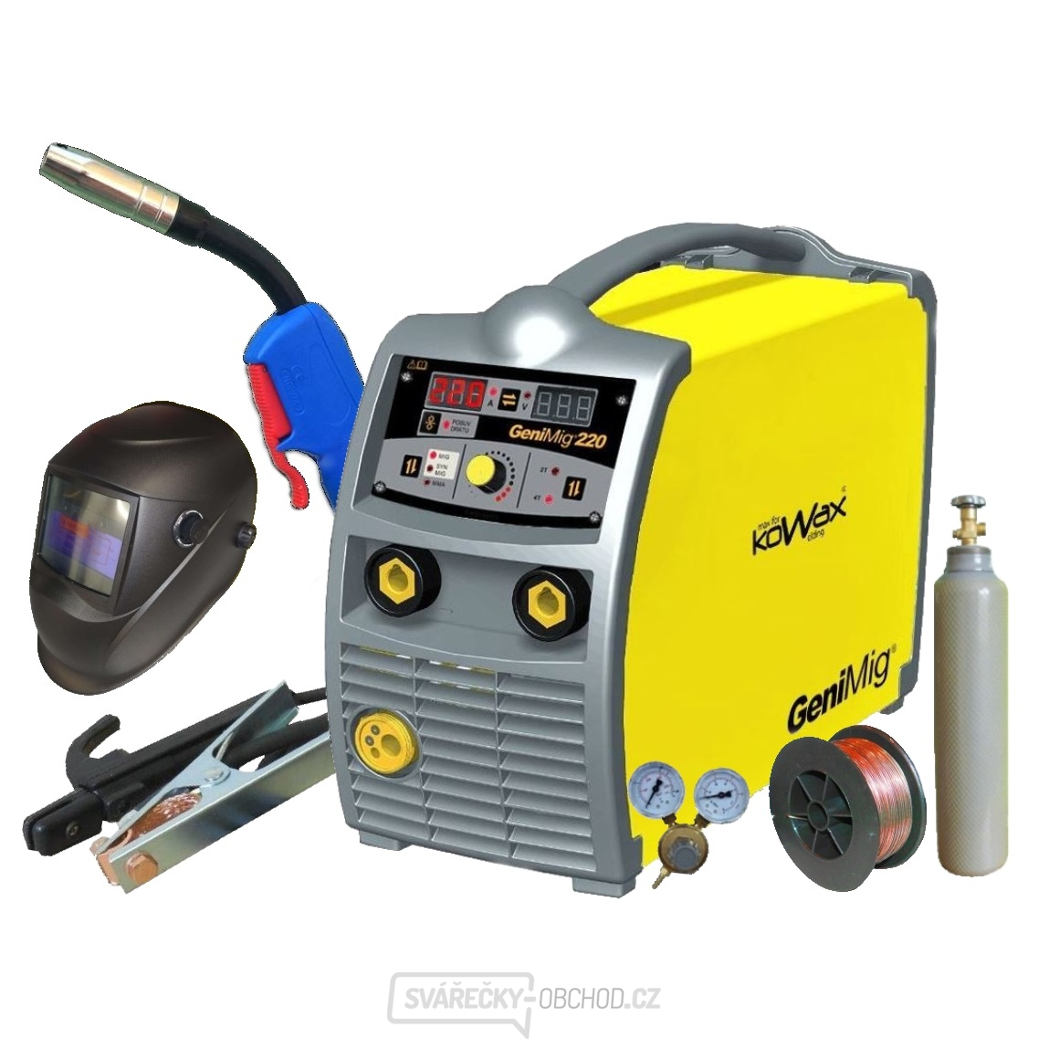 KOWAX GeniMig 220 + Hořák + Kabely + Ventil + Kukla + Drát + plná Lahev CO2