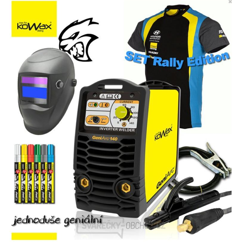 KOWAX® GeniArc®140 Svářecí invertor MMA/TIG RALLY EDITION SET II - 3m Kabely + Kukla + GenFix + Tričko RALLY Zdarma