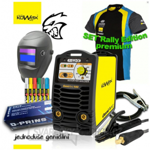 KOWAX® GeniArc®140 Svářecí invertor MMA/TIG RALLY EDITION SET III - 3m Kabely + Kukla + Elektrody 2.5mm/2.5kg + Tričko