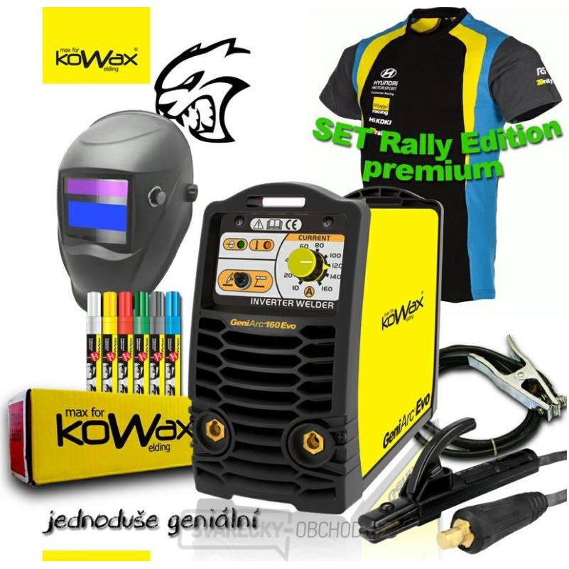 KOWAX® GeniArc® 160 EVO Svářecí invertor MMA/TIG RALLY EDITION SET III - 3m Kabely + Kukla + Elektrody 2.5mm/2.5kg gallery main image