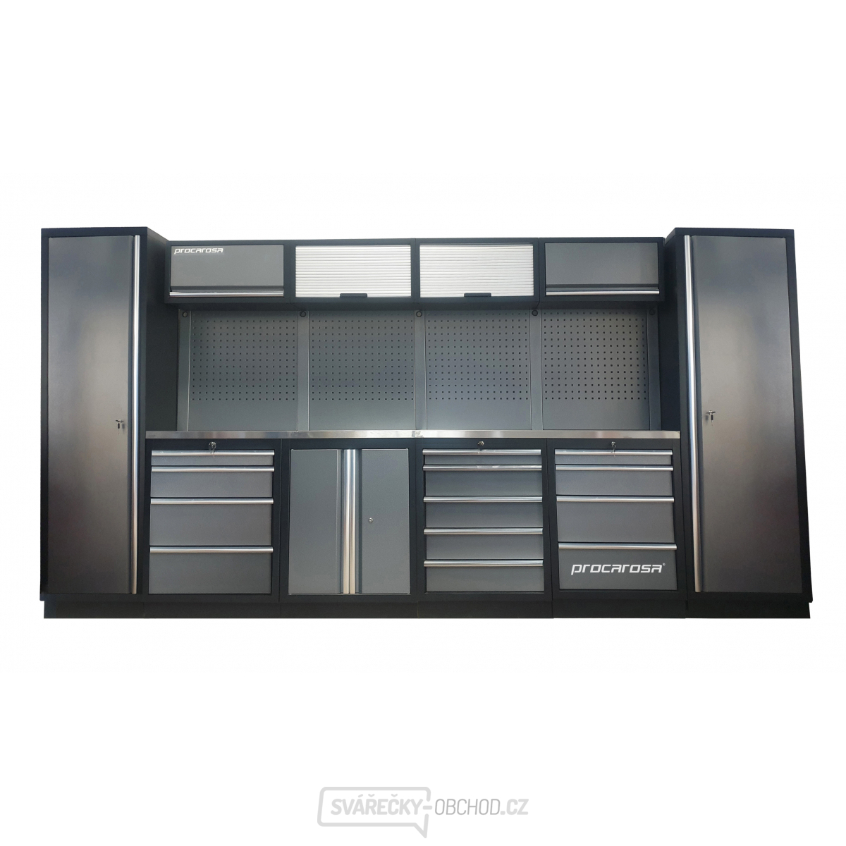 Sestava dílenského nábytku Procarosa PROFESSIONAL L-4 Pracovní deska: nerezová, Hmotnost: 387,7 kg