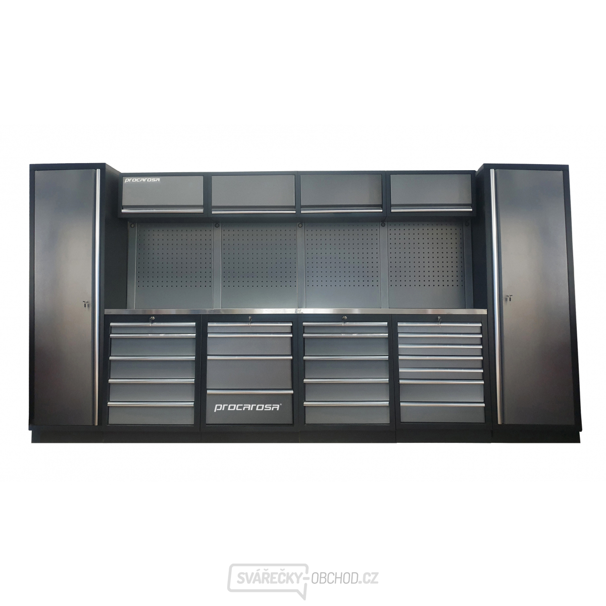 Sestava dílenského nábytku Procarosa PROFESSIONAL L-8 Pracovní deska: nerezová, Hmotnost: 420,1 kg