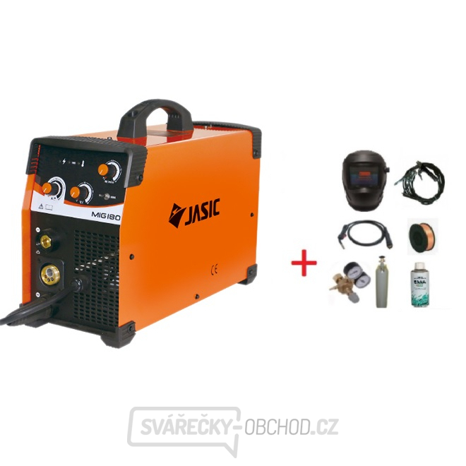 Svářečka JASIC MIG 180 N240 + hořák + kabely + kukla + redukční ventil + sprej + drát + plná lahev CO2
