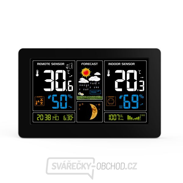 Solight meteostanice, extra velký barevný LCD, teplota, vlhkost, tlak, RCC, USb nabíjení, černá Solight meteostanice, extra velký barevný LCD, teplota, vlhkost, tlak, RCC, USb nabíjení, černá gallery main image