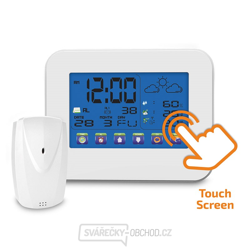 Solight meteostanice, velký dotykový barevný LCD, vnitřní/venkovní teplota, vlhkost, bílá