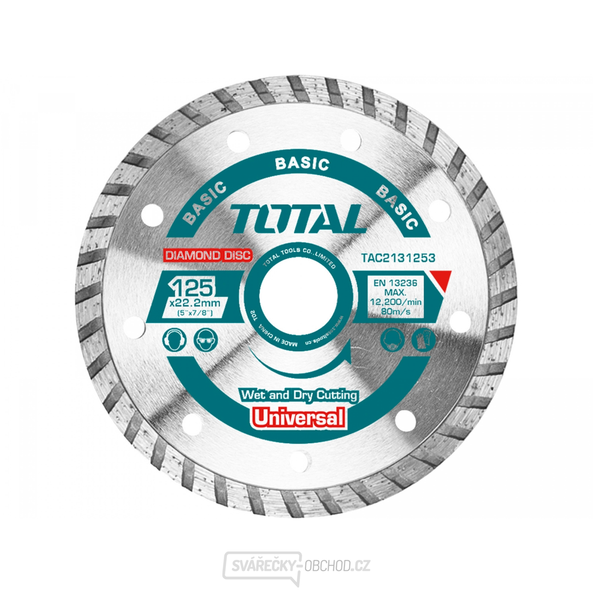 Kotouč diamantový řezný, Turbo, suché i mokré řezání, 125cm, 125x22,2mm, dělený segment 7,5mm, max. 12200 ot./min