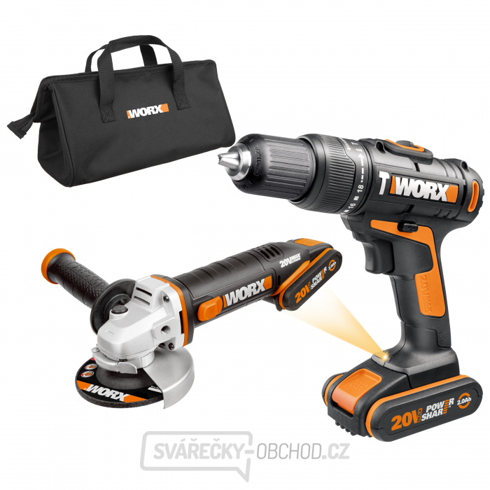 WX963 - Aku příklepová vrtačka a aku úhlová bruska 20V, 2x 2.0Ah + taška - PowerShare WX963 - Aku příklepová vrtačka a aku úhlová bruska 20V, 2x 2.0Ah + taška - PowerShare gallery main image