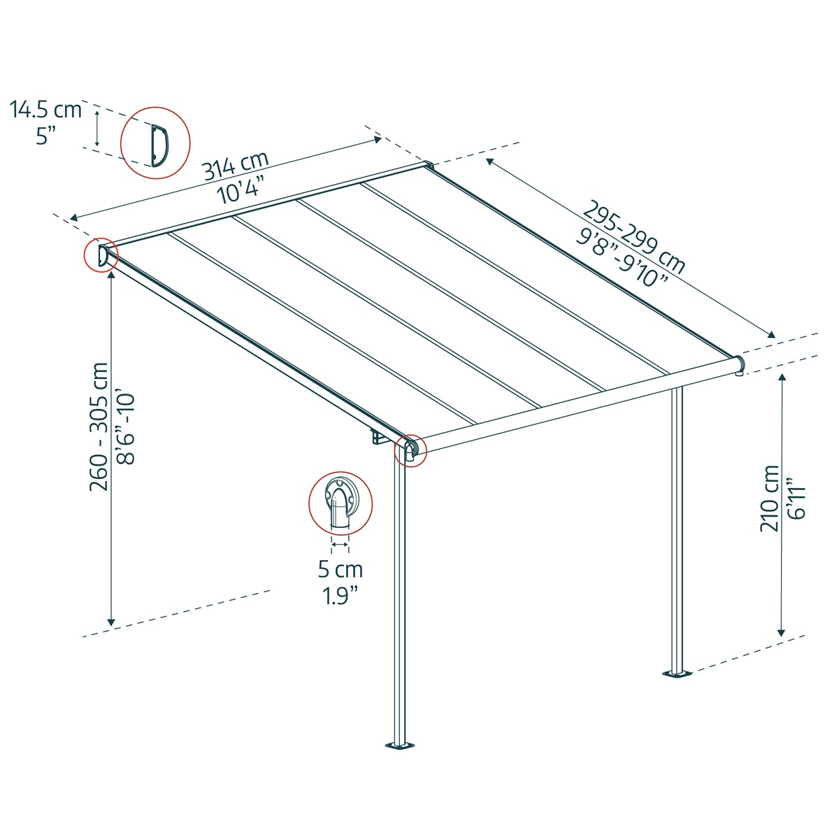 Palram Capri 3000 antracit 3 x 3 hliníková (montovaná) pergola Náhled