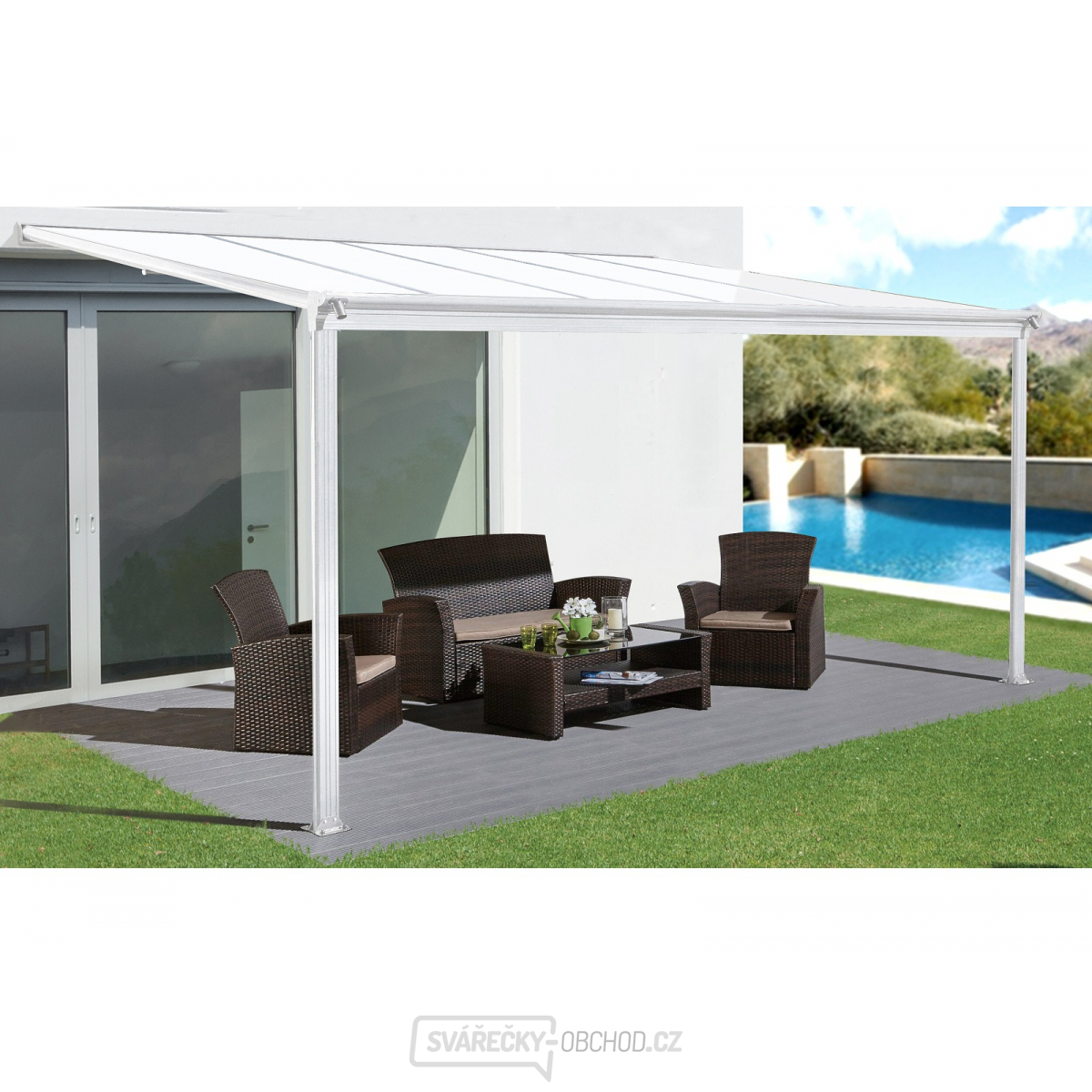 hliníková pergola LANITPLAST WALL 33 bílá + čirý PC