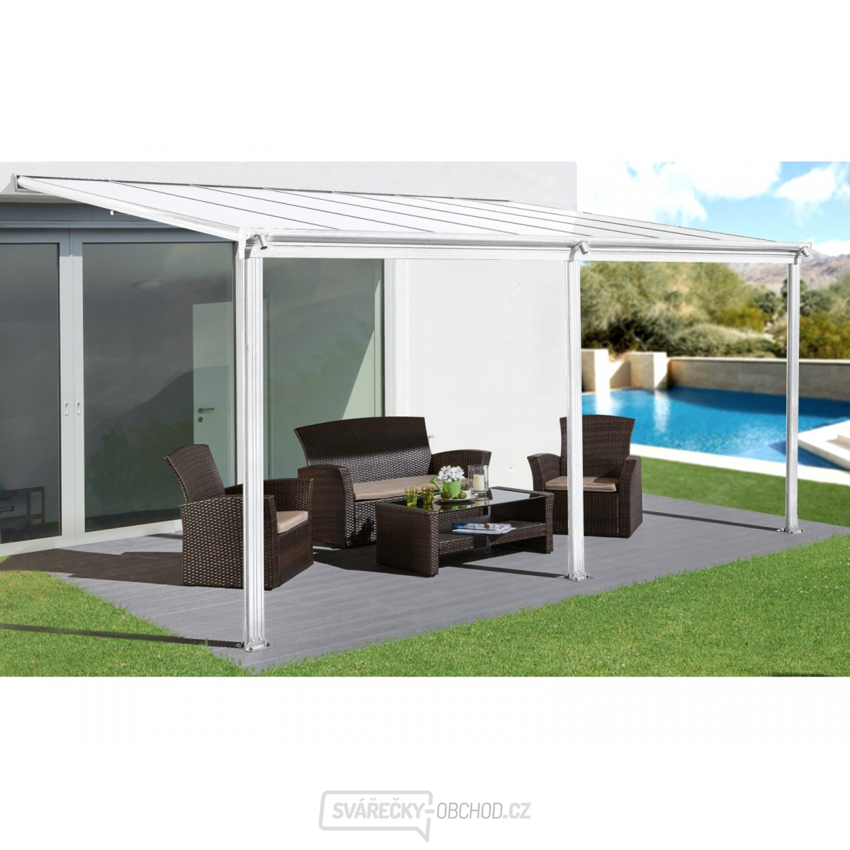 hliníková pergola LANITPLAST WALL 43 bílá + čirý PC