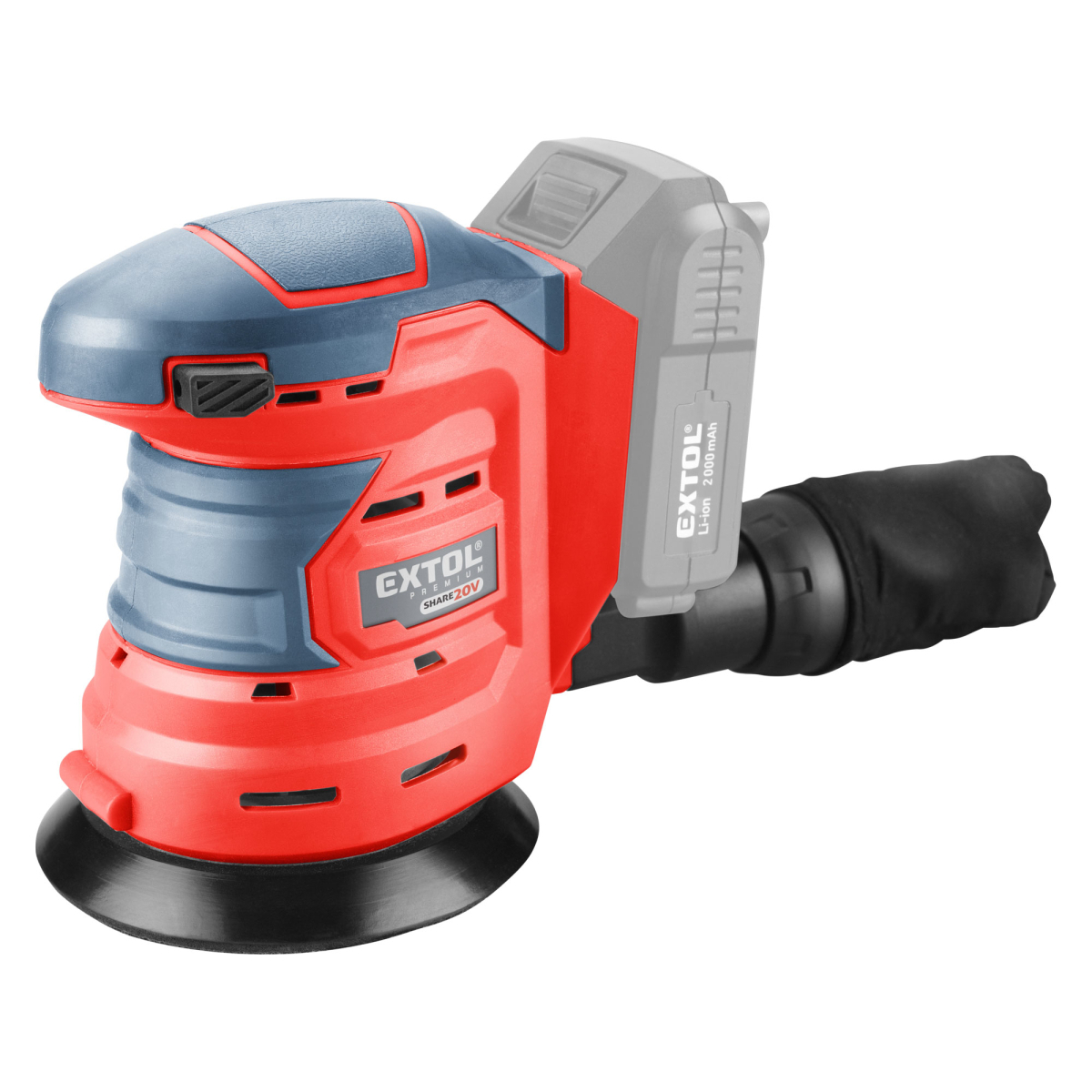 Aku excentrická bruska Extol Premium SHARE20V, 20V Li-ion, bez baterie a nabíječky, 125mm 8891847