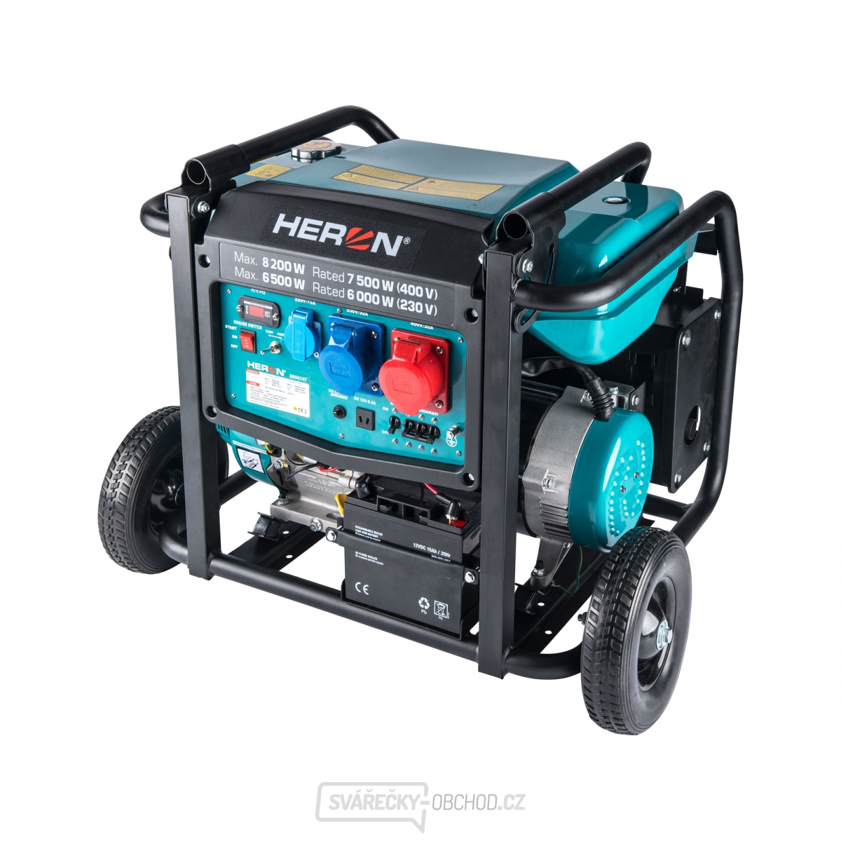 Elektrocentrála benzínová 17HP/8,2kW/10,25kVA (400V), 6,5kW (230V), podvozek, elektrický start