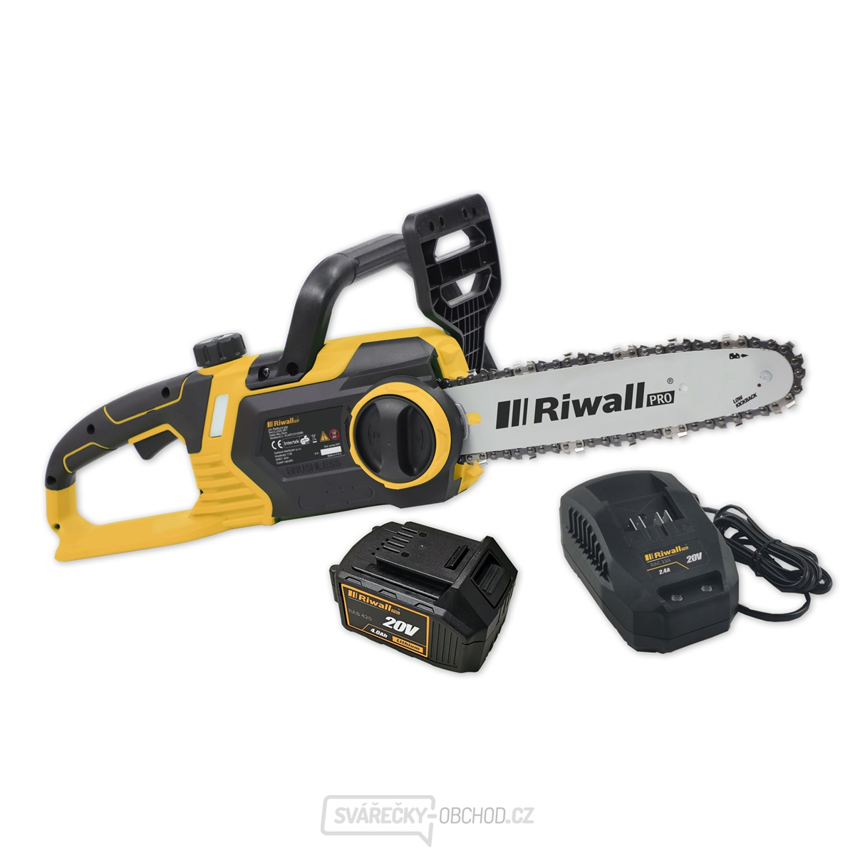 Riwall PRO RACS 2520i SET aku řetězová pila 20 V s bezuhlíkovým motorem + 4Ah baterie + nabíječka
