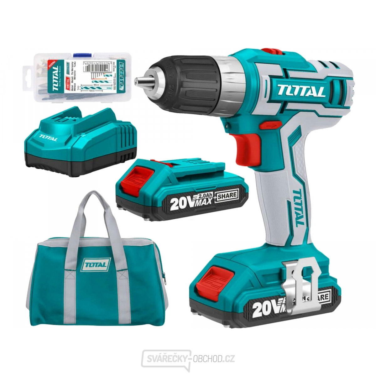 Aku vrtací šroubovák TOTAL 20V Li-ion, 2000mAh, industrial