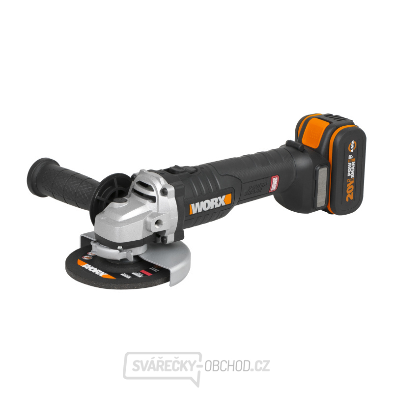 Aku úhlová bruska 125mm WORX Orange WX812, 20V, 1x4.0Ah - Powershare