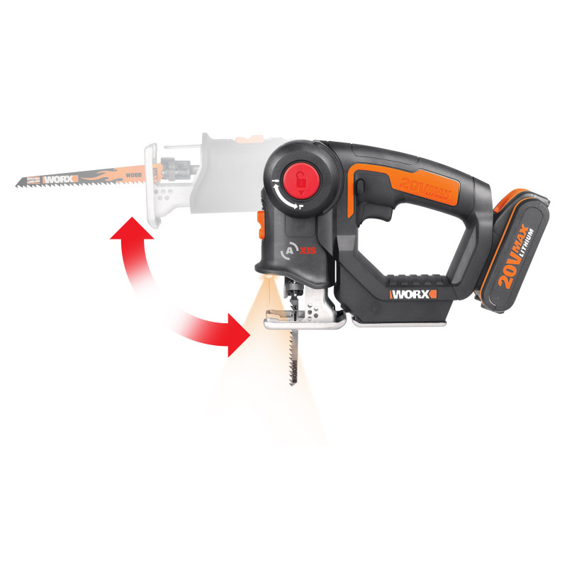 WORX Orange WX550 - Aku dvojkombinace - ocaska + přímočará pila, 1x2.0Ah - Powershare