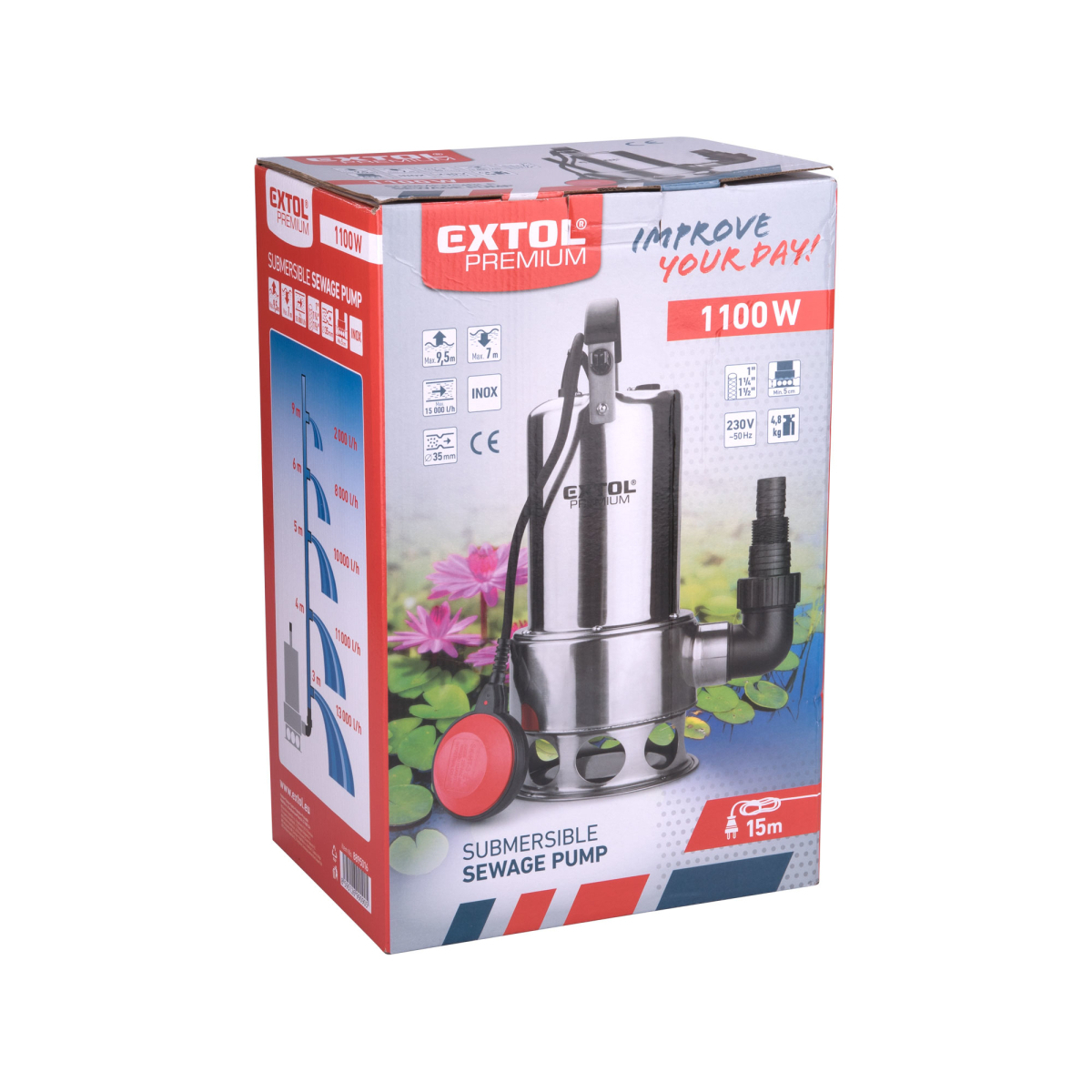 Kalové čerpadlo Extol Premium 1100W, 1600l/h, 15m kabel Náhled