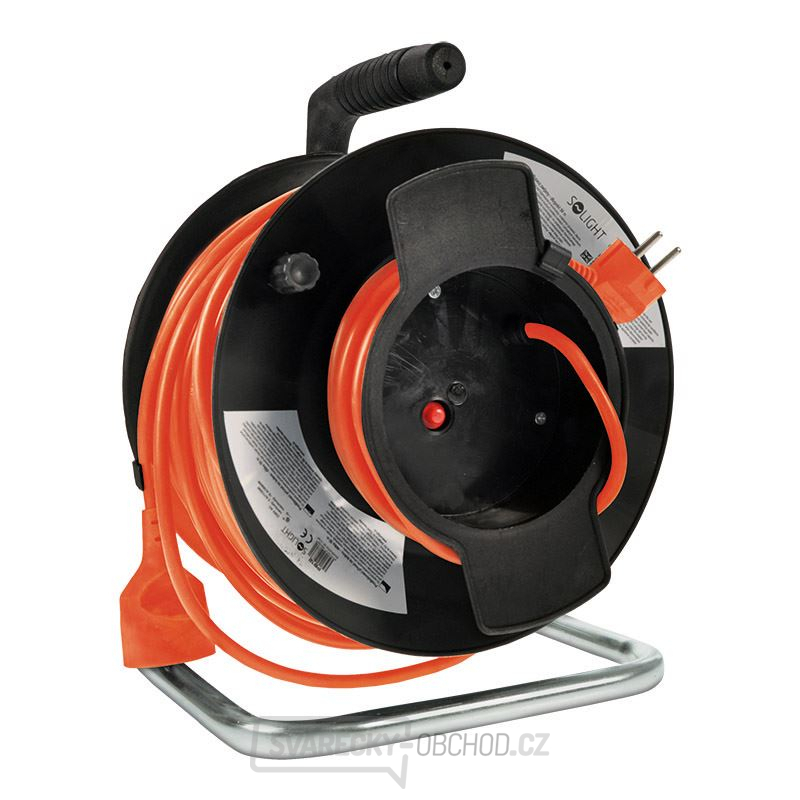 Solight prodlužovací přívod na bubnu, 1 zásuvka, 50m, oranžový kabel, 3x 1,5mm2