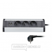 Solight prodlužovací přívod, 3 zásuvky + 2X USB, 1,5m, 3 x 1mm2, hliník, rohový design gallery main image