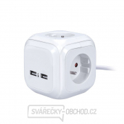 Solight prodlužovací přívod - kostka, 4 zásuvky 230V + 2x USB max. 2400mA, kabel 2m gallery main image